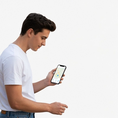 Person using a smartphone to search for a local bakery in Avignon, with a map showing the location, no text, no words, no typography, clean image