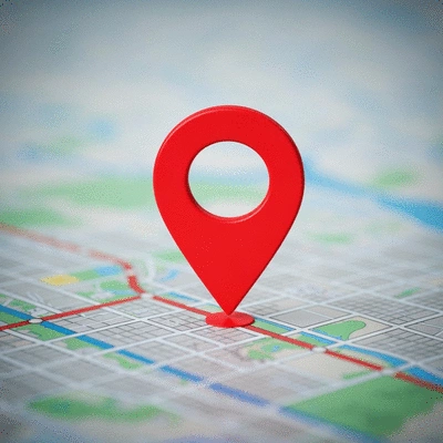 Local SEO concept with map pin over a city map