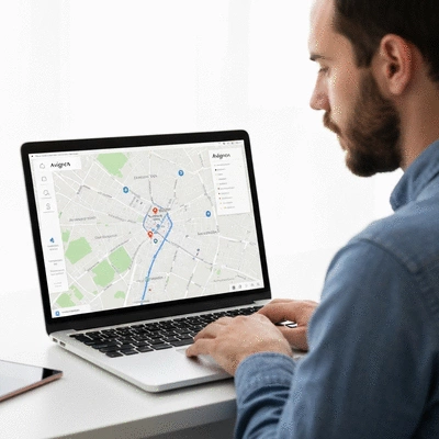 Personne utilisant un ordinateur portable pour le SEO local à Avignon