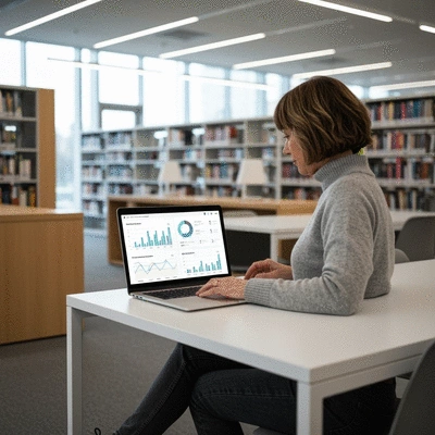 Person using a laptop to review SEO audit report with graphs and charts