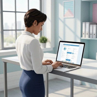 Person using a laptop with WordPress dashboard on screen, focused and productive, no text, no words, no typography, no labels, clean image