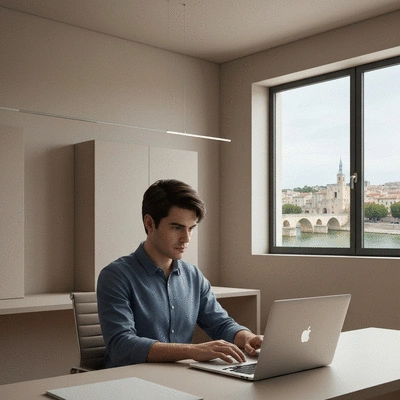 Webmaster working on a laptop in Avignon