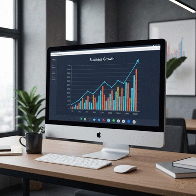 Graphique de croissance d'entreprise sur un écran d'ordinateur