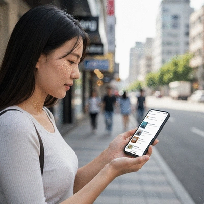 Personne utilisant un smartphone pour une recherche locale