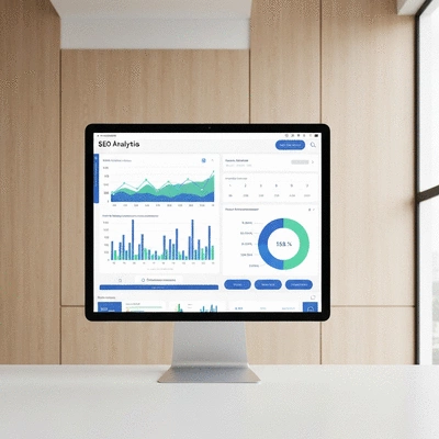 Modern dashboard displaying SEO analytics with graphs and charts, illustrating link analysis and risk management, no text, no words, no typography, clean image