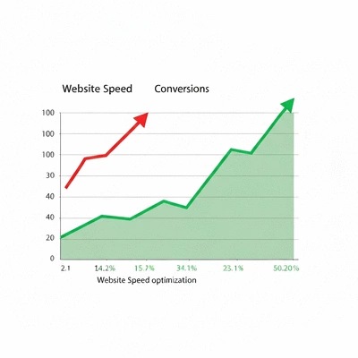 Graphique montrant une diminution du taux de rebond et une augmentation des conversions grâce à l'optimisation de la vitesse du site.