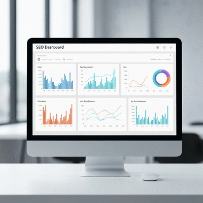 Tableau de bord d'analyse SEO avec des graphiques de performance