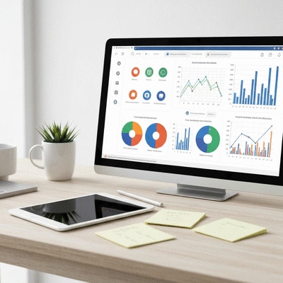 Graphiques et analyses de strat&eacute;gie SEO sur un &eacute;cran d'ordinateur