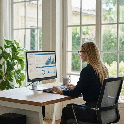 Professional working on SEO for a local business in Avignon, France