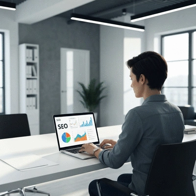 Personne utilisant un ordinateur portable pour le SEO