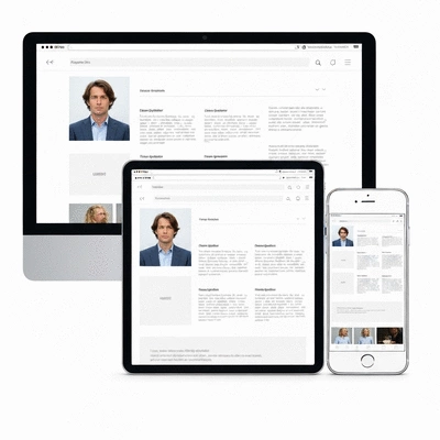 Responsive website design on various devices (desktop, tablet, mobile), clean image