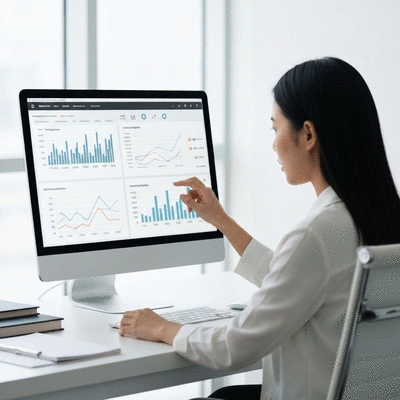Person analyzing website traffic data on a computer