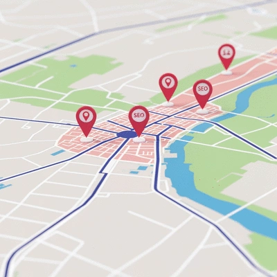 Map of Avignon with SEO markers, representing local search optimization