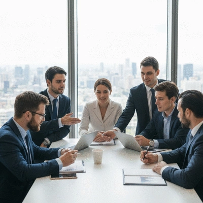 Business team analyzing competitive landscape data